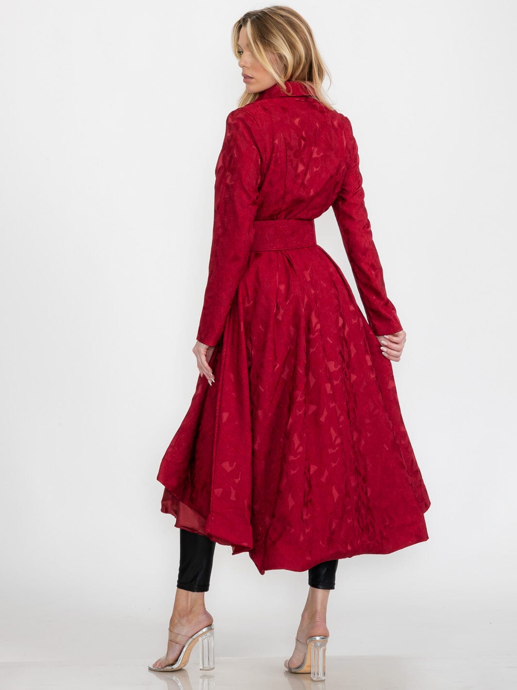 WOMEN'S LONG SLEEVE BUTTON CLOSURE HIGH LOW BELTED DRESS COAT