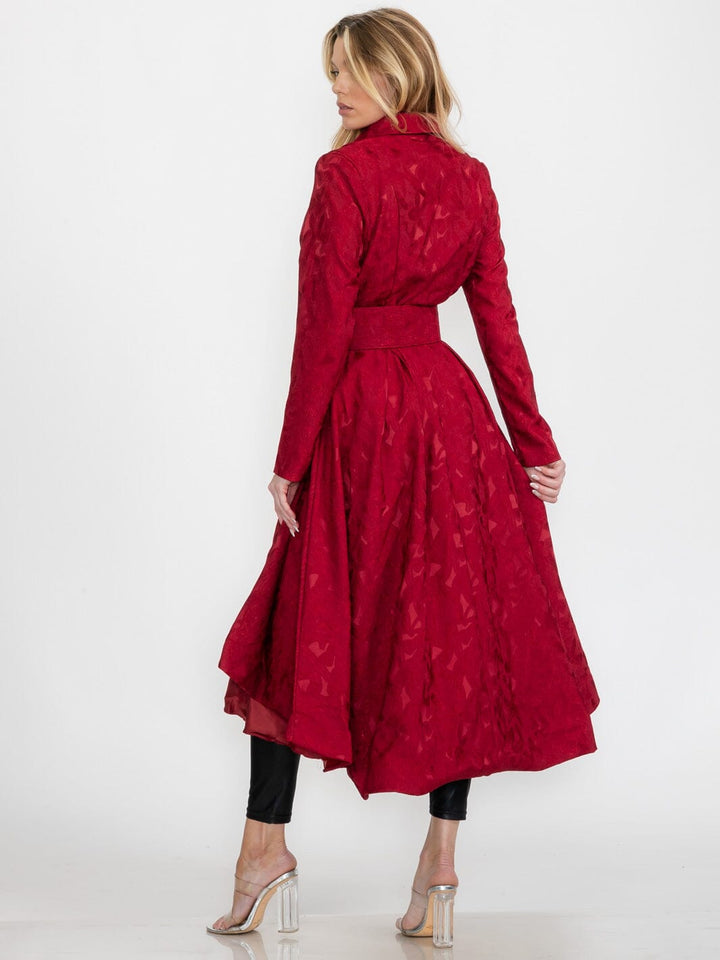 WOMEN'S LONG SLEEVE BUTTON CLOSURE HIGH LOW BELTED DRESS COAT