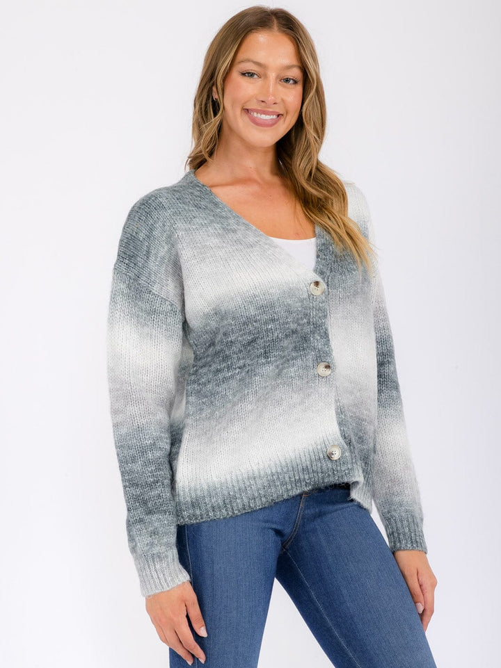 WOMEN'S LONG SLEEVE BUTTON UP COLORBLOCK SWEATER CARDIGAN