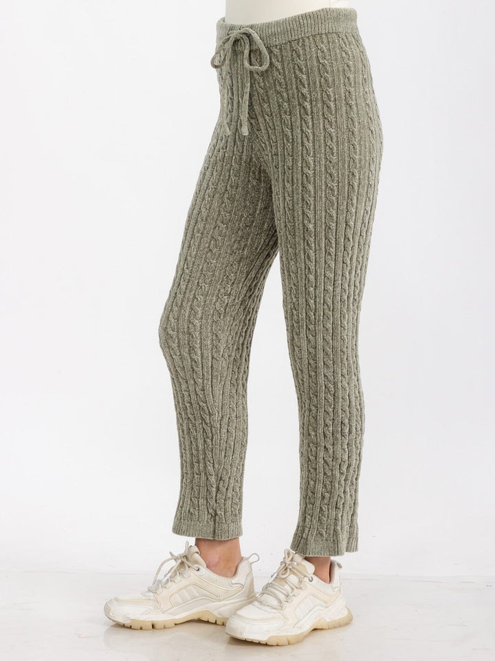 WOMEN'S ELASTIC WAIST SELF TIE KNIT SKINNY LEG SWEAT PANTS