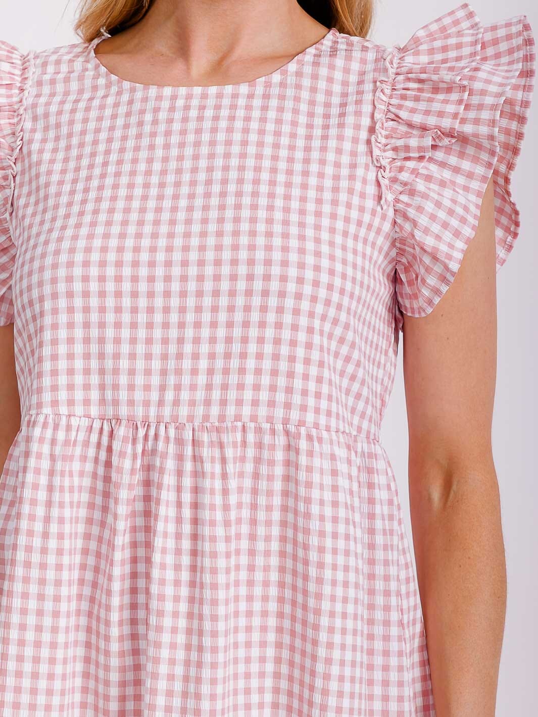 WOMEN'S RUFFLE SLEEVE TIERED TUNIC PLAID MINI DRESS