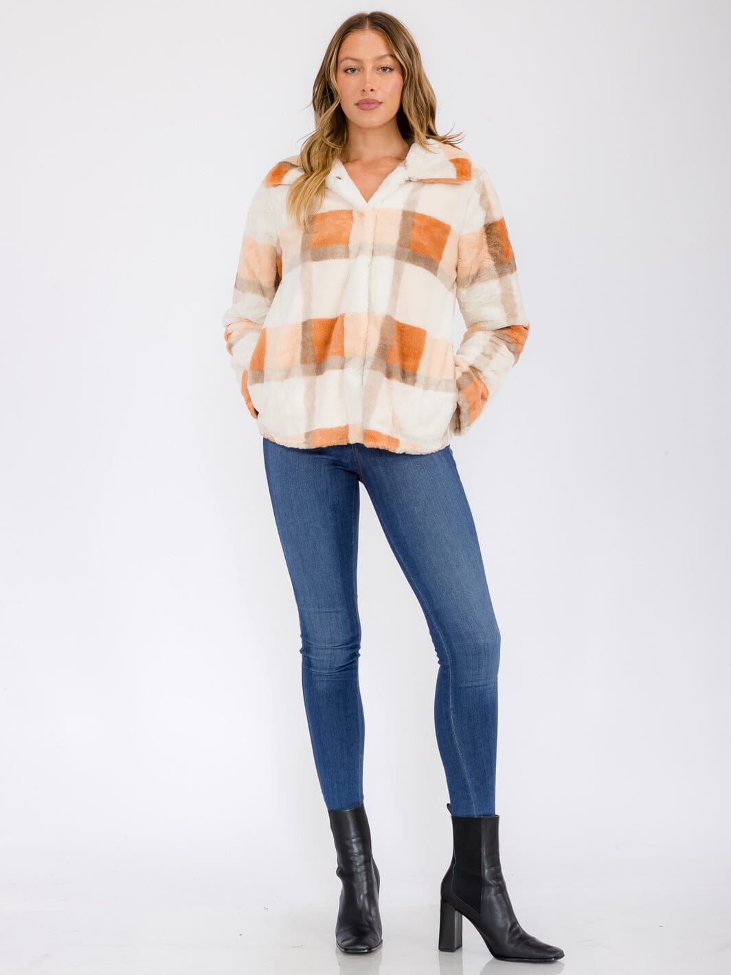 WOMEN'S LONG SLEEVE POCKETS BUTTON UP COLORBLOCK JACKET