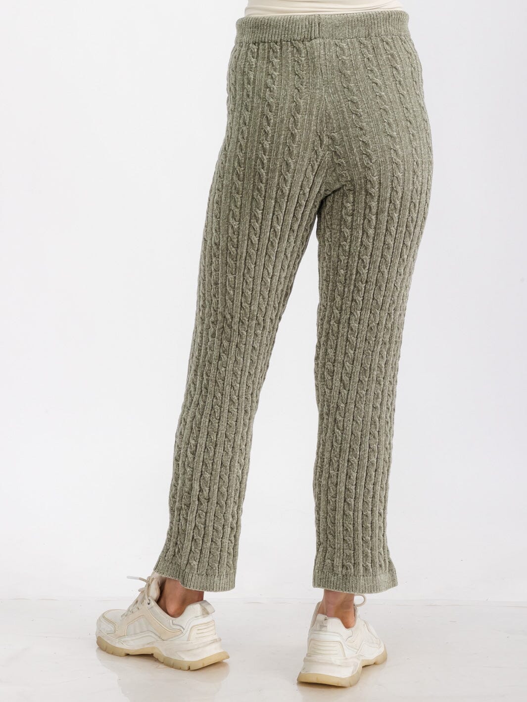 WOMEN'S ELASTIC WAIST SELF TIE KNIT SKINNY LEG SWEAT PANTS