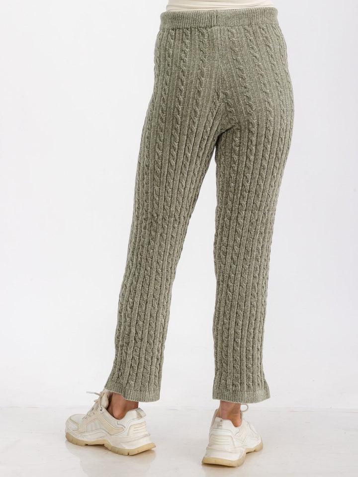 WOMEN'S ELASTIC WAIST SELF TIE KNIT SKINNY LEG SWEAT PANTS