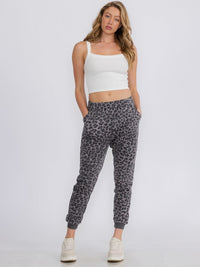 WOMEN'S ELASTIC WAIST POCKETS ANIMAL PRINT JOGGER PANTS