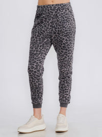 WOMEN'S ELASTIC WAIST POCKETS ANIMAL PRINT JOGGER PANTS