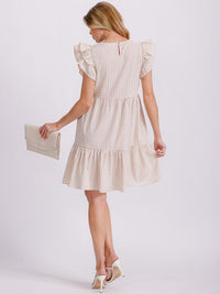 WOMEN'S RUFFLE SLEEVE TIERED TUNIC PLAID MINI DRESS