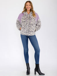 WOMEN'S LONG SLEEVE ANIMAL PRINT FRONT POCKETS HOODED PULLOVER SWEATER