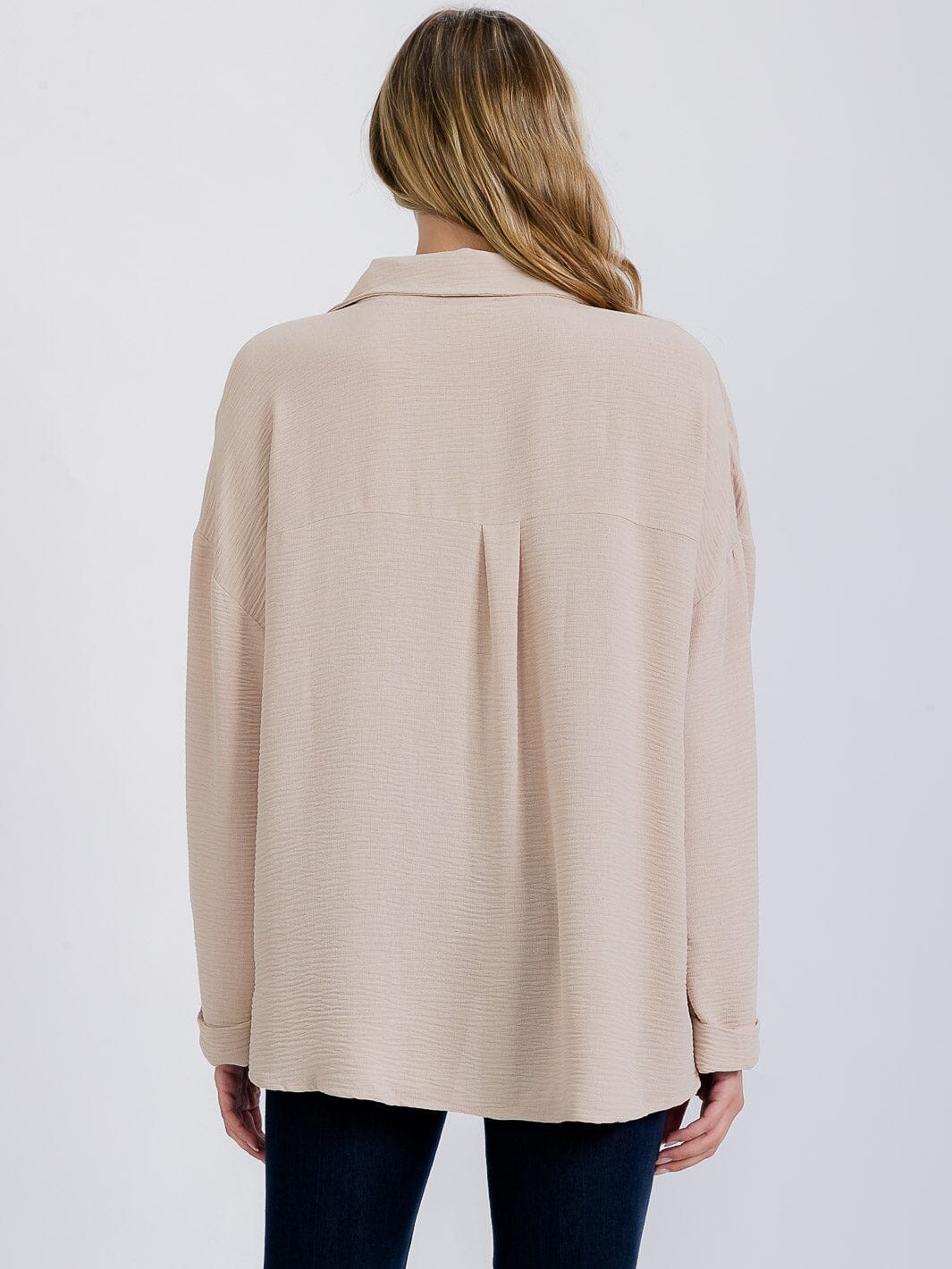 WOMEN'S LONG SLEEVE FRONT POCKETS BUTTON UP BLOUSE