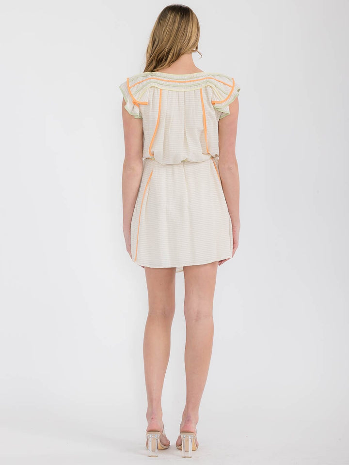 WOMEN'S SHORT RUFFLE SLEEVE MULTI COLOR TUNIC MINI DRESS