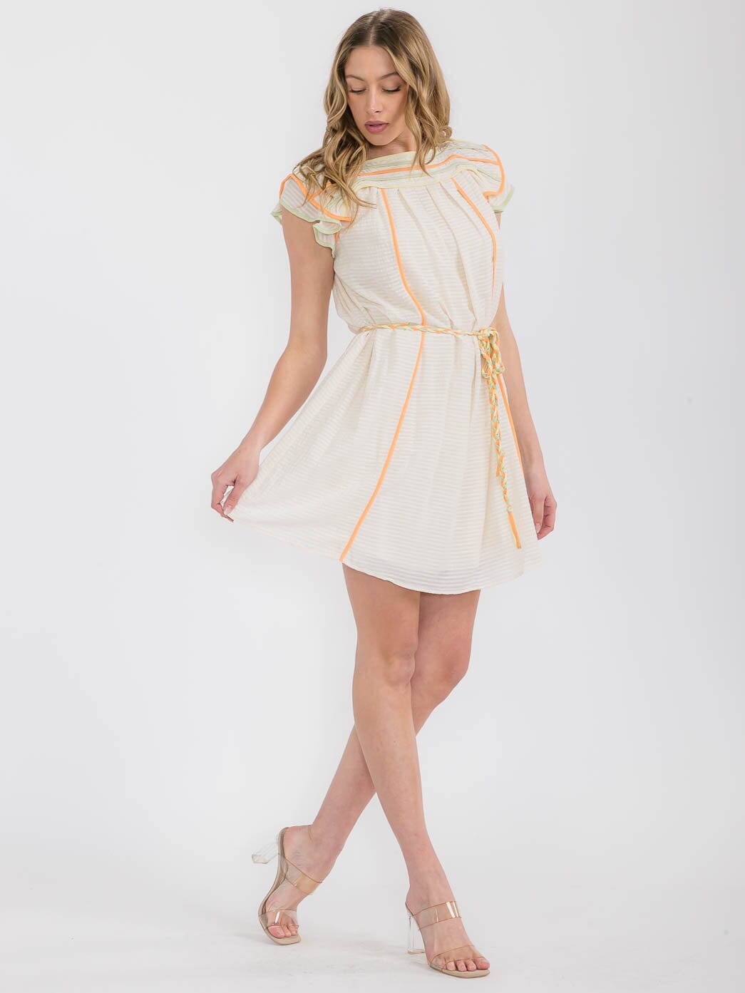 WOMEN'S SHORT RUFFLE SLEEVE MULTI COLOR TUNIC MINI DRESS