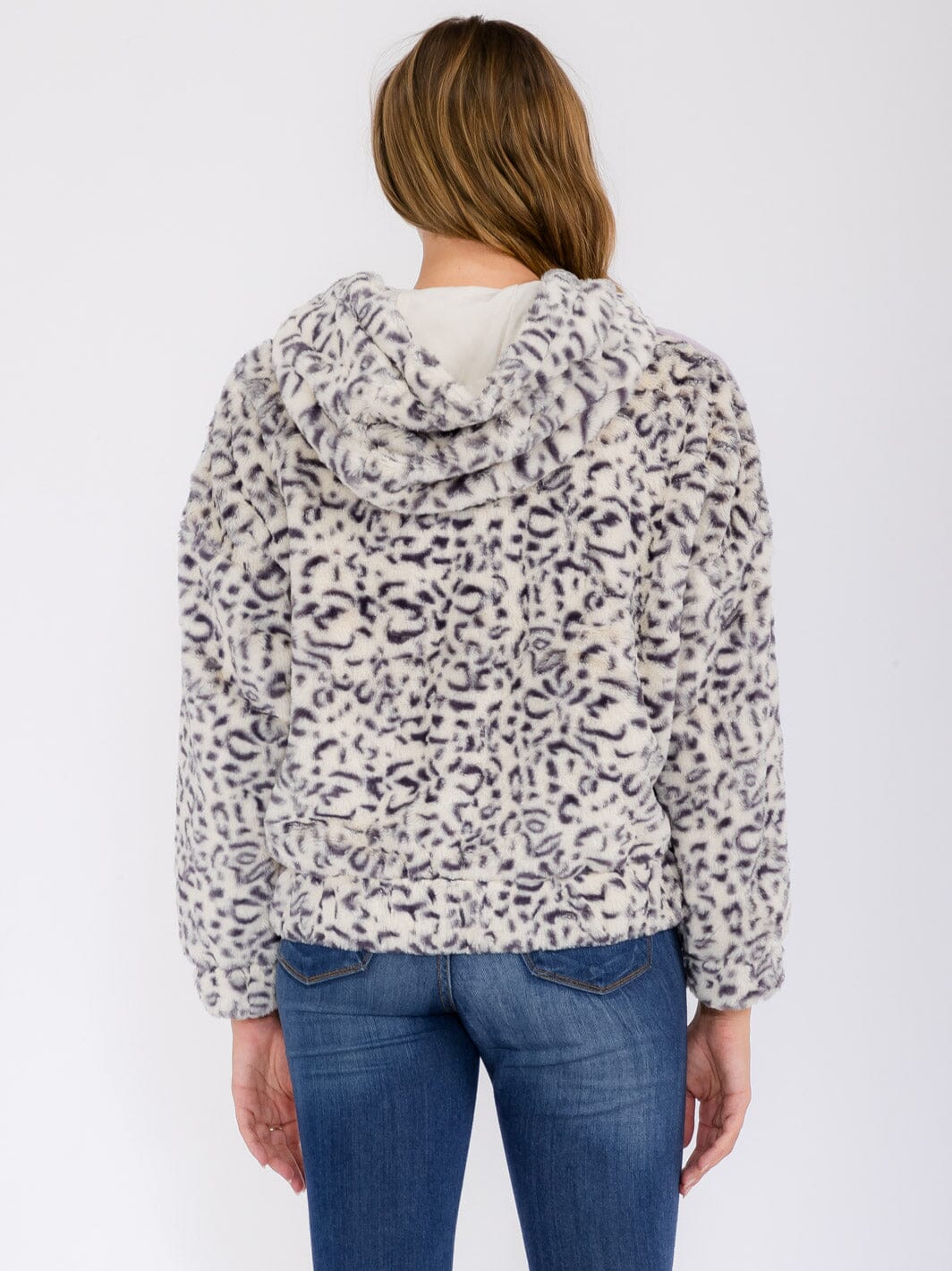 WOMEN'S LONG SLEEVE ANIMAL PRINT FRONT POCKETS HOODED PULLOVER SWEATER