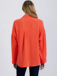 WOMEN'S LONG SLEEVE FRONT POCKETS BUTTON UP BLOUSE