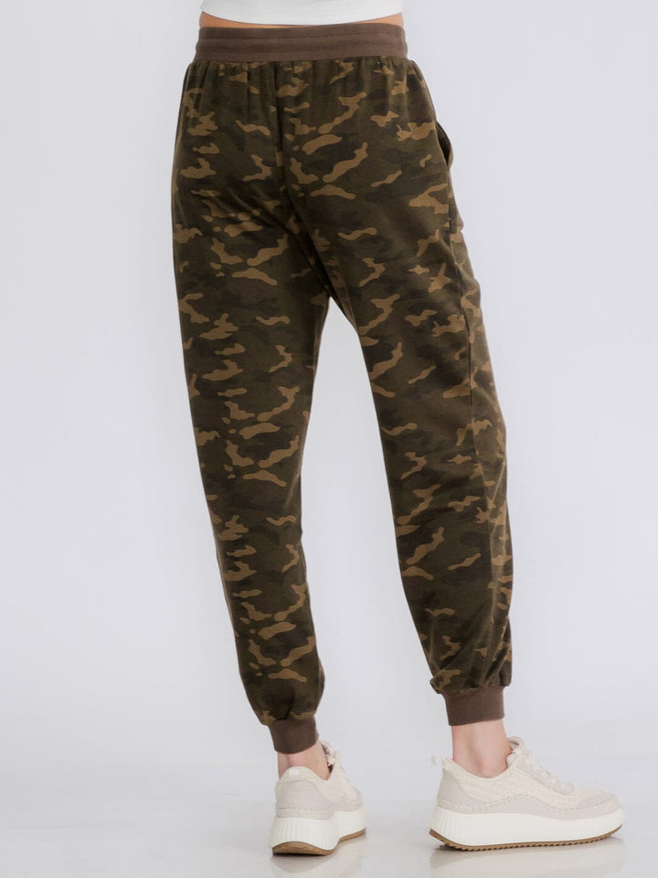 WOMEN'S ELASTIC WAIST POCKETS CAMO PRINT JOGGER PANTS