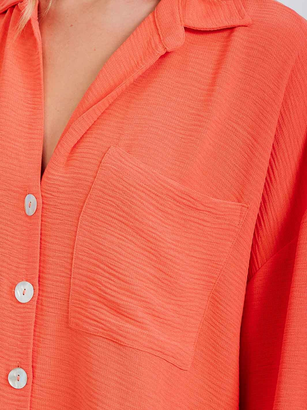 WOMEN'S LONG SLEEVE FRONT POCKETS BUTTON UP BLOUSE