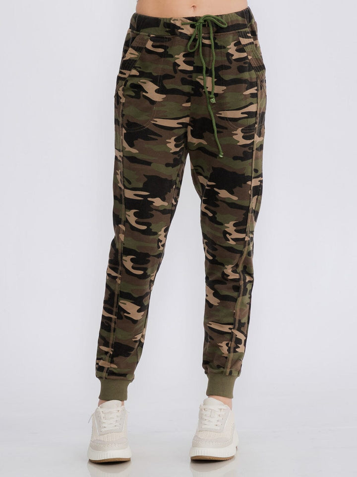 WOMEN'S ELASTIC WAIST POCKETS CAMO PRINT JOGGER PANTS