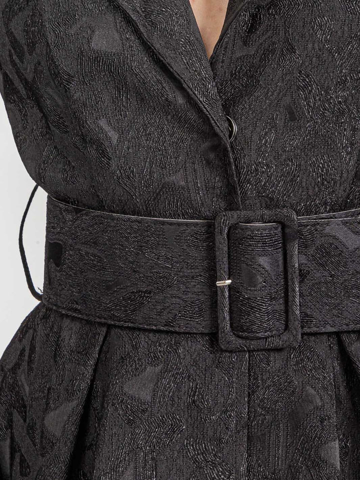 WOMEN'S LONG SLEEVE BUTTON CLOSURE HIGH LOW BELTED DRESS COAT