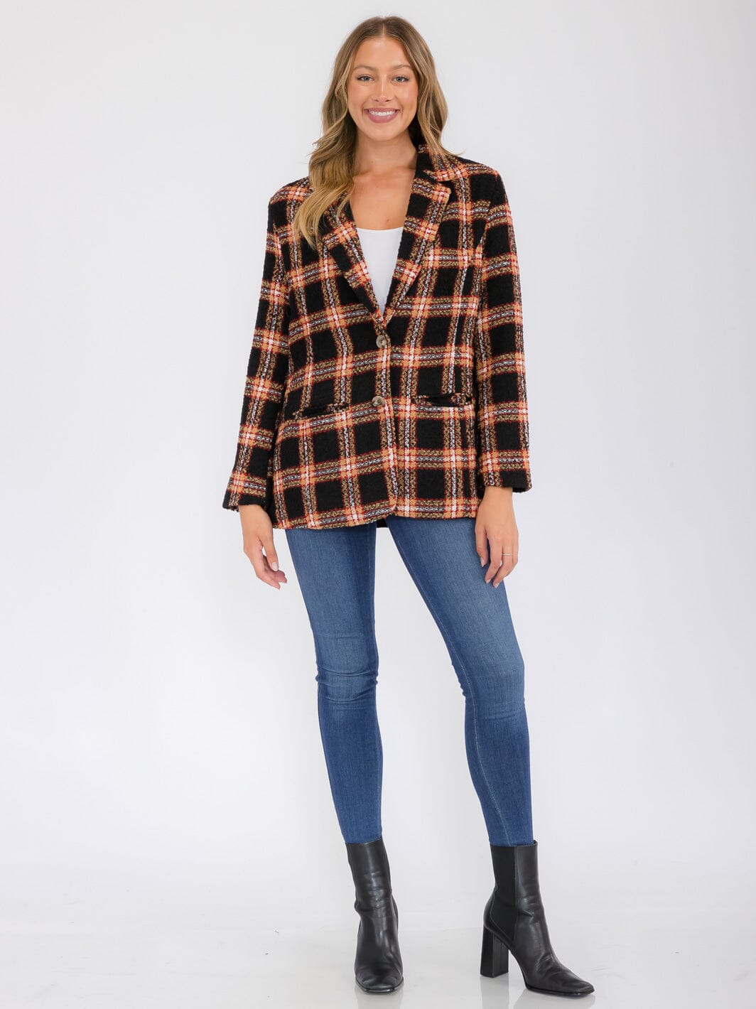 WOMEN'S LONG SLEEVE POCKETS BUTTON UP COLORBLOCK BLAZER