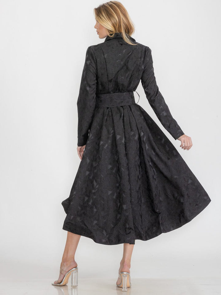 WOMEN'S LONG SLEEVE BUTTON CLOSURE HIGH LOW BELTED DRESS COAT