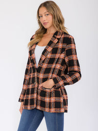 WOMEN'S LONG SLEEVE POCKETS BUTTON UP COLORBLOCK BLAZER