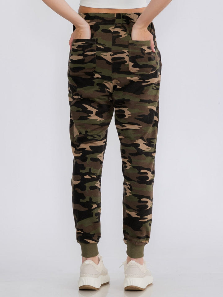 WOMEN'S ELASTIC WAIST POCKETS CAMO PRINT JOGGER PANTS