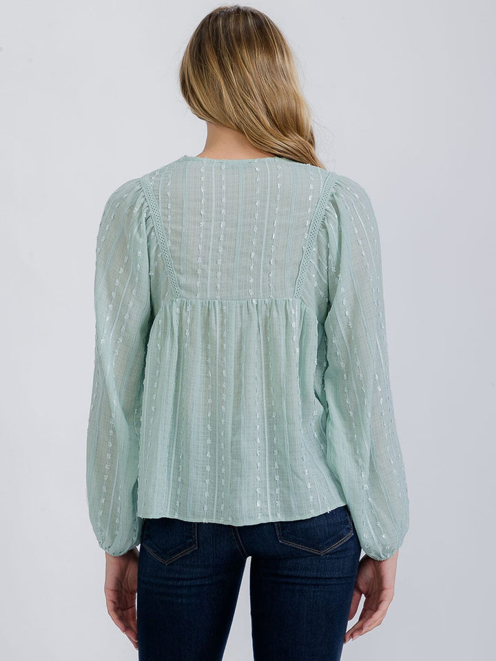 WOMEN'S LONG SLEEVE V-NECK TRIM DETAILED BLOUSE