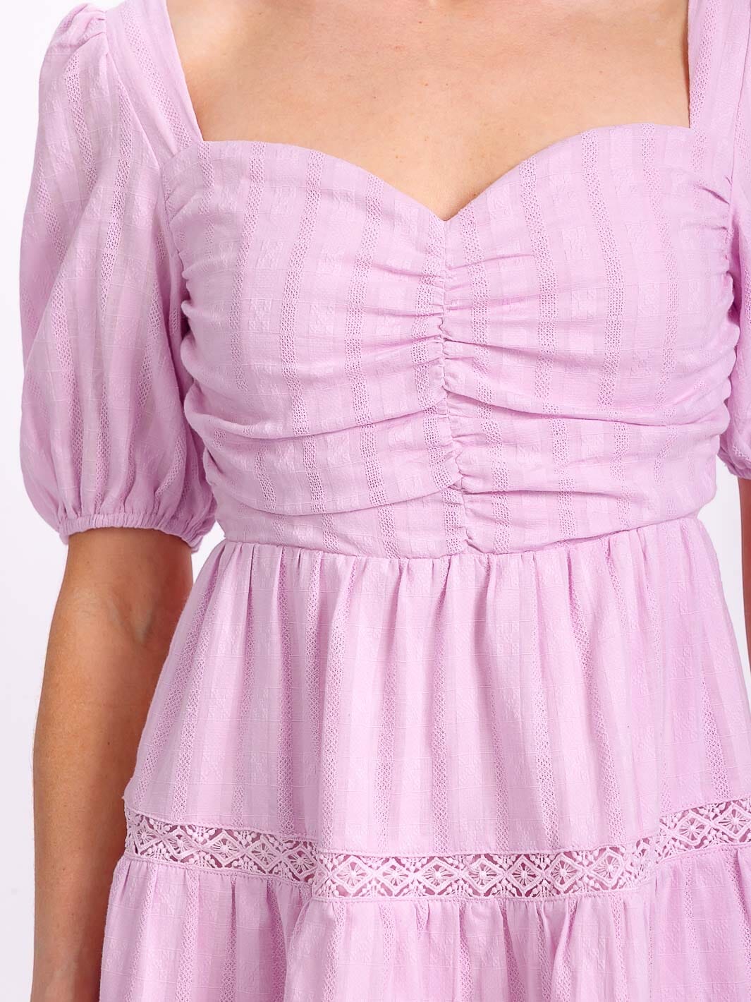 WOMEN'S SHORT PUFF SLEEVE ELASTIC WAIST TIERED FIT & FLARE MINI DRESS