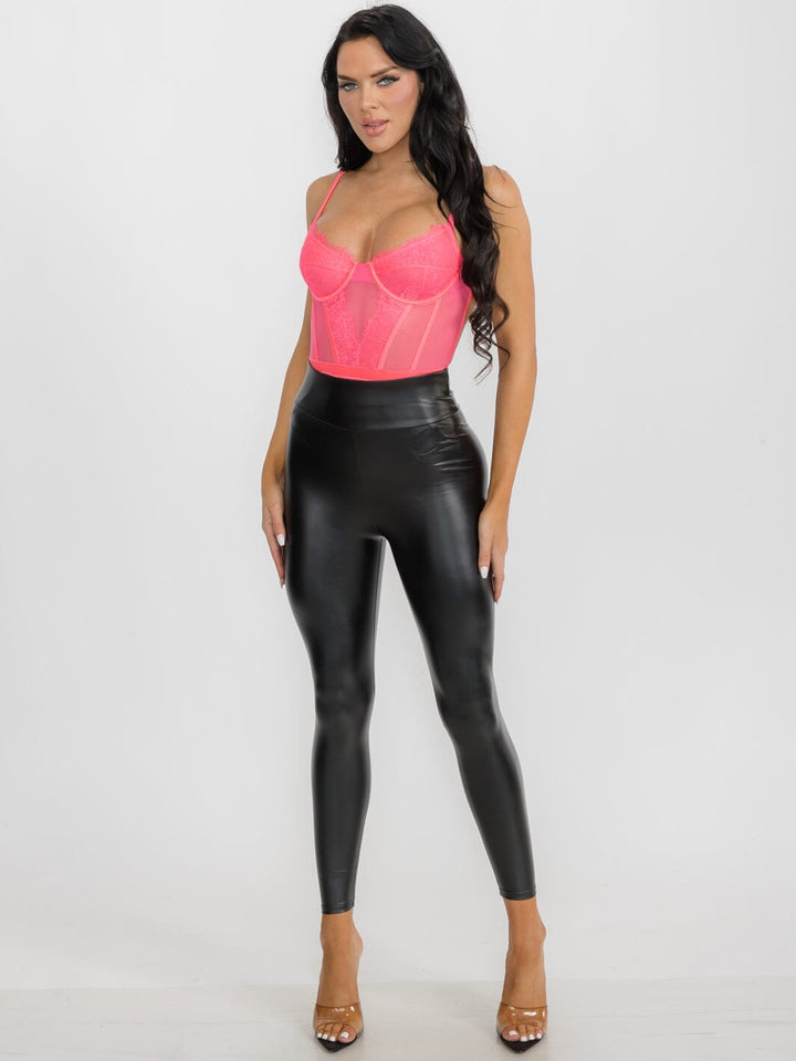 WOMEN'S SLEEVELESS V-NECK OPEN BACK MESH LACE BODYSUIT