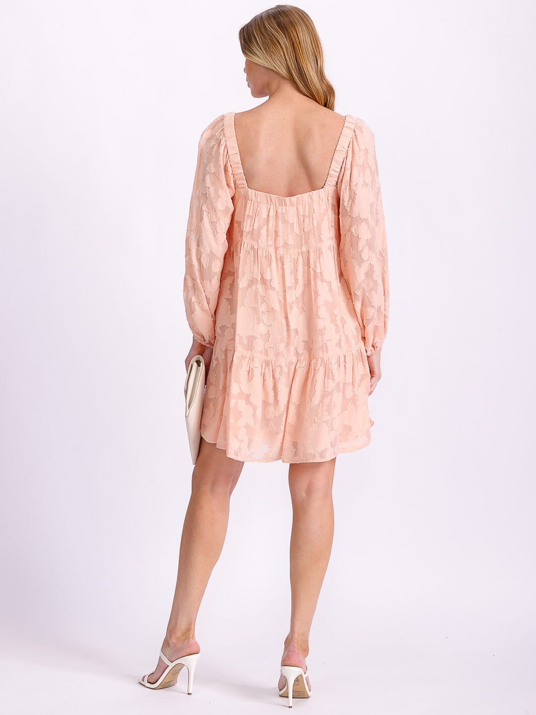 WOMEN'S LONG SLEEVE SQUARE NECK FLOWER DETAILED TUNIC MINI DRESS