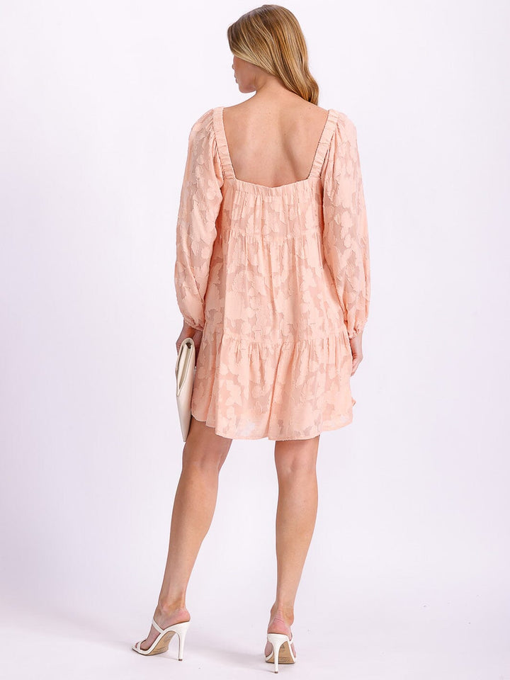 WOMEN'S LONG SLEEVE SQUARE NECK FLOWER DETAILED TUNIC MINI DRESS