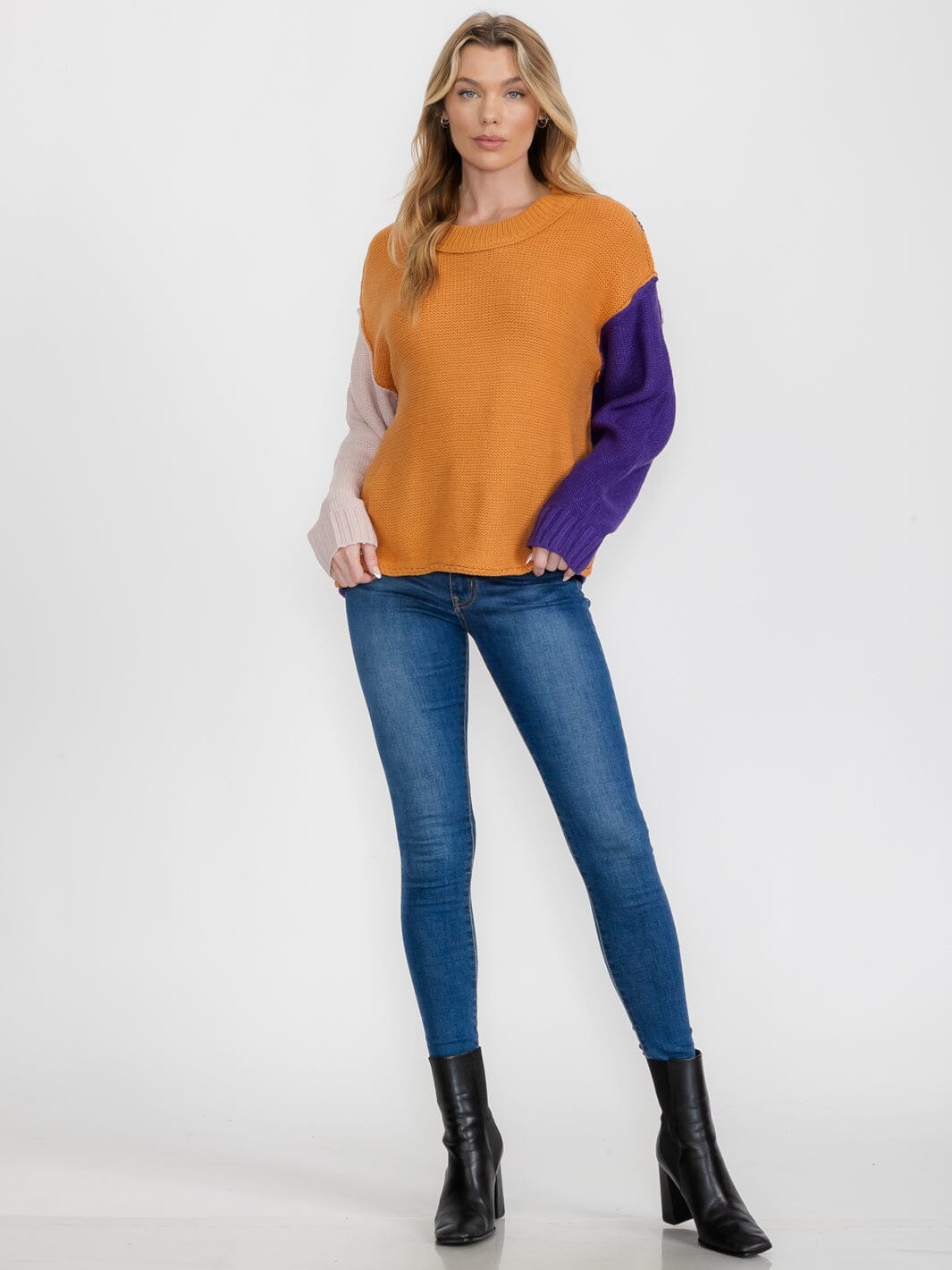 WOMEN'S LONG SLEEVE COLORBLOCK PULLOVER SWEATER