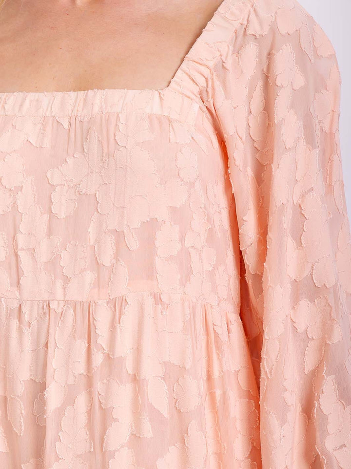 WOMEN'S LONG SLEEVE SQUARE NECK FLOWER DETAILED TUNIC MINI DRESS