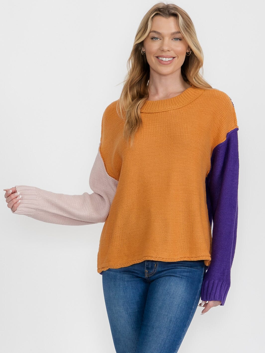 WOMEN'S LONG SLEEVE COLORBLOCK PULLOVER SWEATER