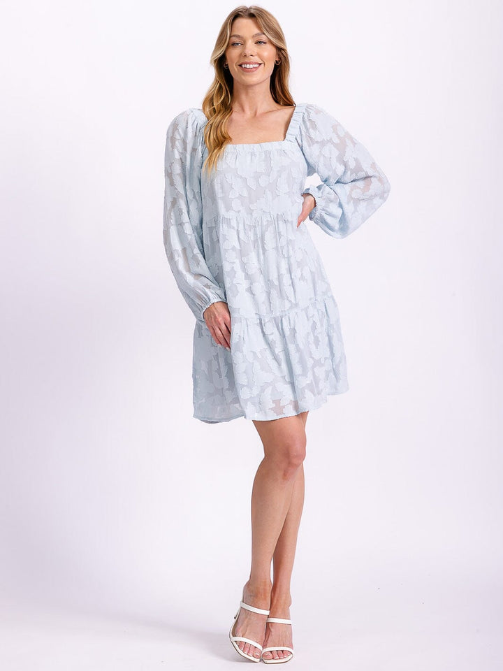 WOMEN'S LONG SLEEVE SQUARE NECK FLOWER DETAILED TUNIC MINI DRESS