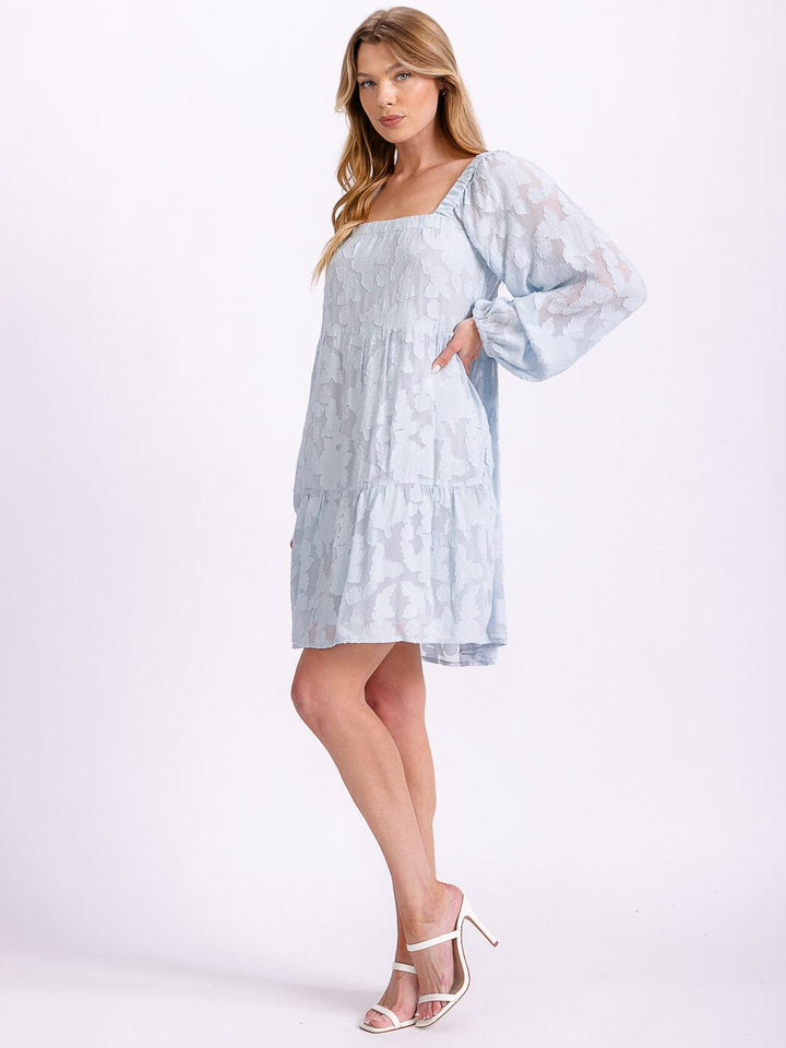 WOMEN'S LONG SLEEVE SQUARE NECK FLOWER DETAILED TUNIC MINI DRESS