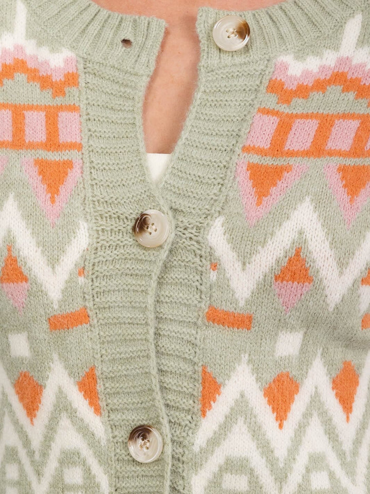 WOMEN'S LONG SLEEVE BUTTON CLOSURE MULTI PRINT CARDIGAN SWEATER