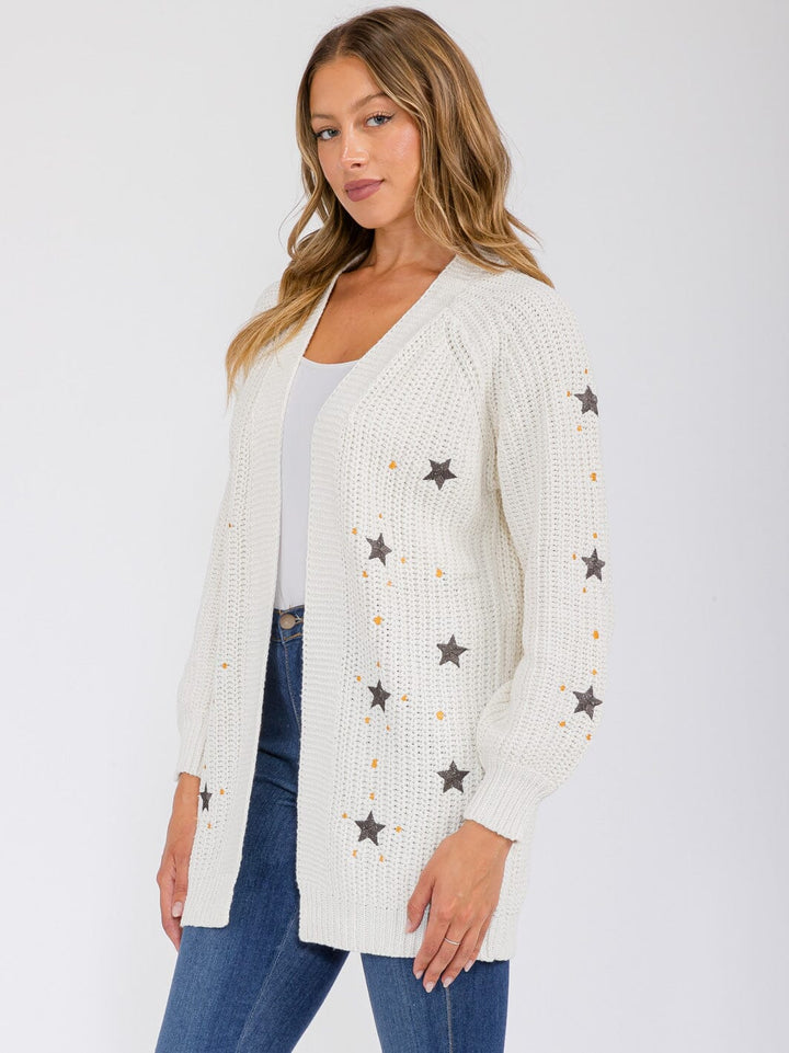 WOMEN'S LONG SLEEVE OPEN FRONT STARS PRINT CARDIGAN