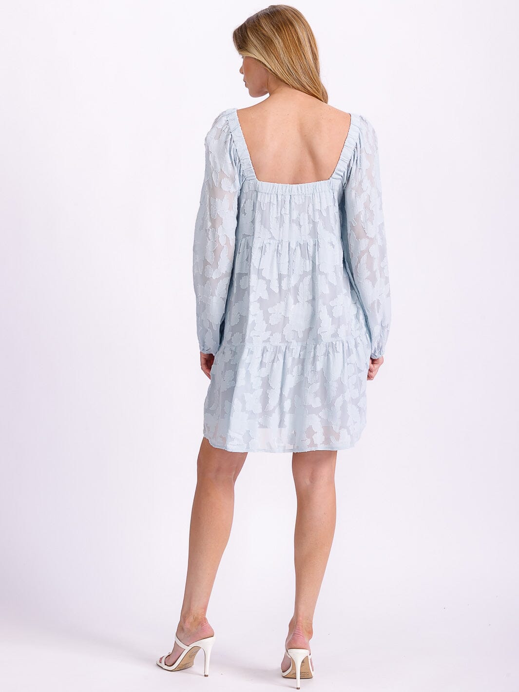 WOMEN'S LONG SLEEVE SQUARE NECK FLOWER DETAILED TUNIC MINI DRESS