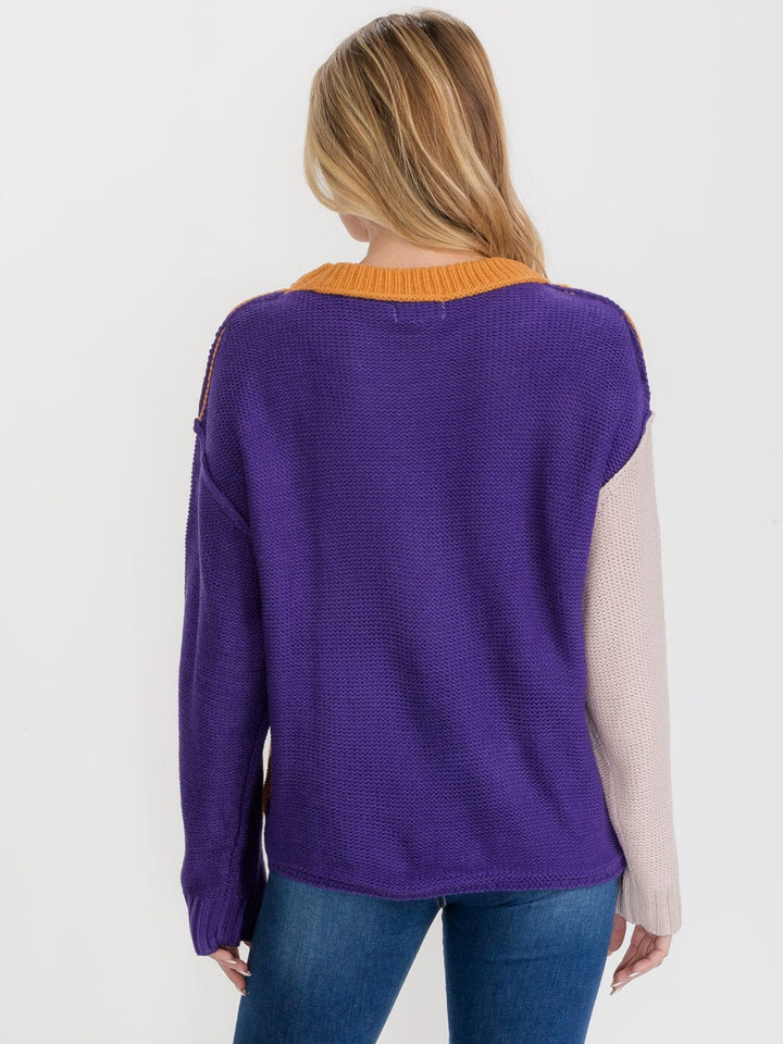 WOMEN'S LONG SLEEVE COLORBLOCK PULLOVER SWEATER