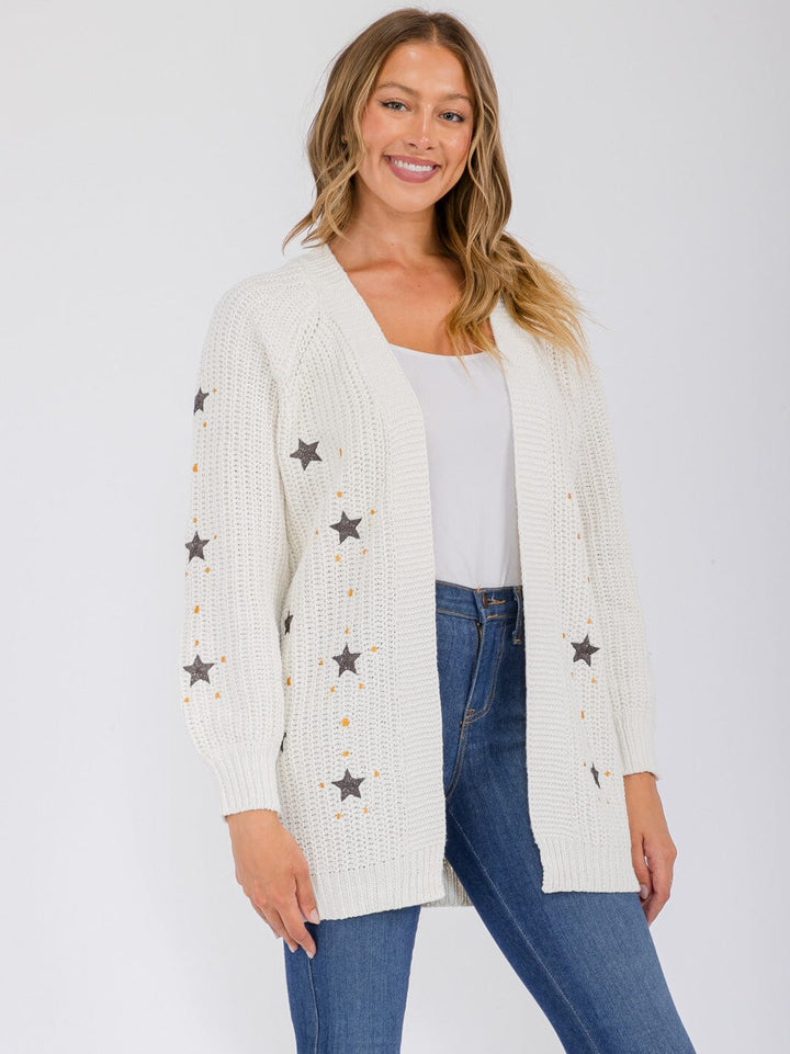 WOMEN'S LONG SLEEVE OPEN FRONT STARS PRINT CARDIGAN