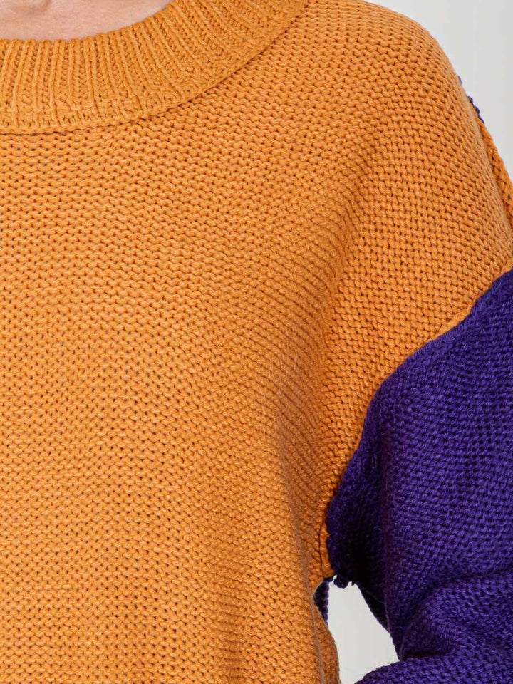 WOMEN'S LONG SLEEVE COLORBLOCK PULLOVER SWEATER