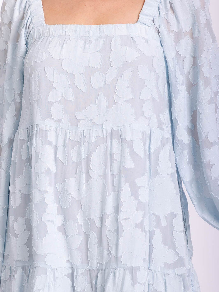 WOMEN'S LONG SLEEVE SQUARE NECK FLOWER DETAILED TUNIC MINI DRESS