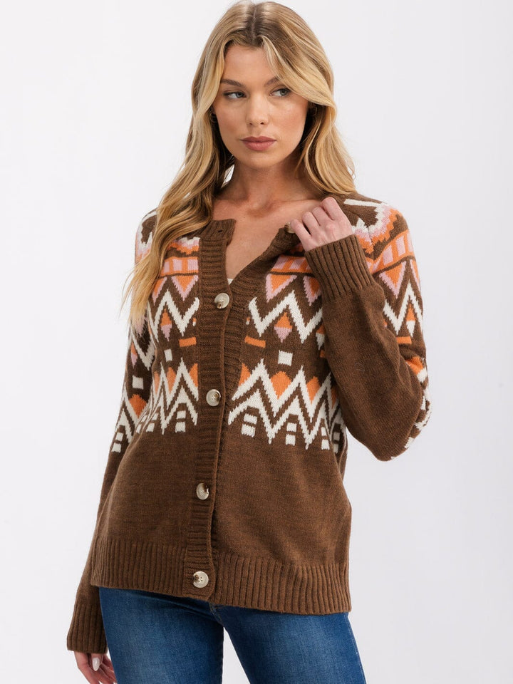 WOMEN'S LONG SLEEVE BUTTON CLOSURE MULTI PRINT CARDIGAN SWEATER