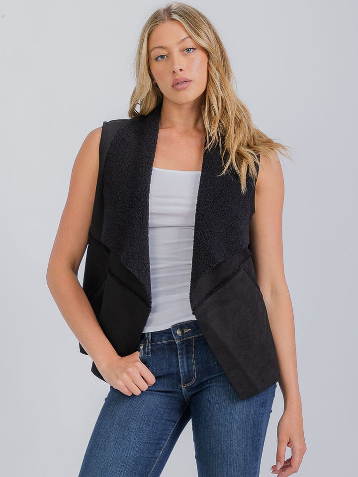 WOMEN'S SLEEVELESS SUEDE SHERPA VEST