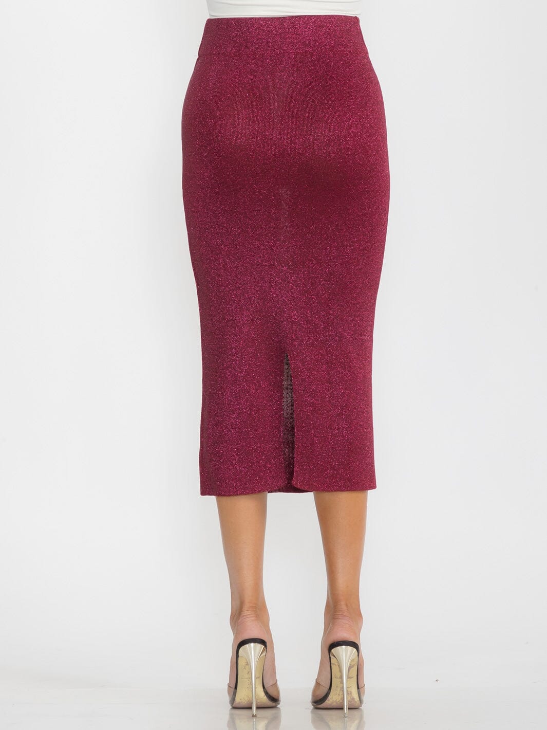 WOMEN'S ELASTIC WAIST STUDS FRONT DETAILED PENCIL MIDI SKIRT