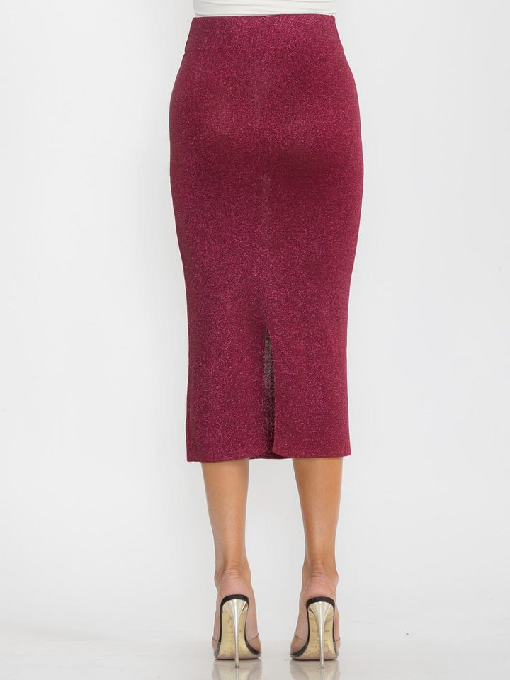 WOMEN'S ELASTIC WAIST STUDS FRONT DETAILED PENCIL MIDI SKIRT