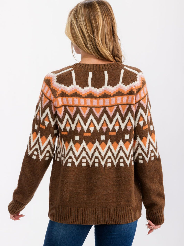 WOMEN'S LONG SLEEVE BUTTON CLOSURE MULTI PRINT CARDIGAN SWEATER