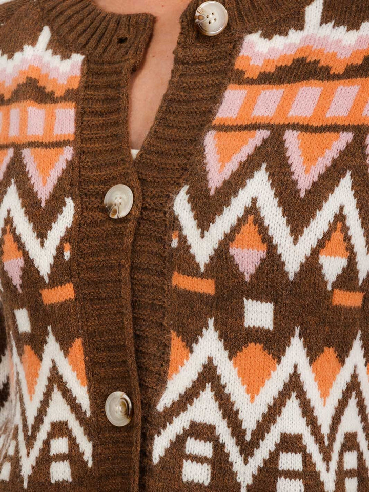 WOMEN'S LONG SLEEVE BUTTON CLOSURE MULTI PRINT CARDIGAN SWEATER
