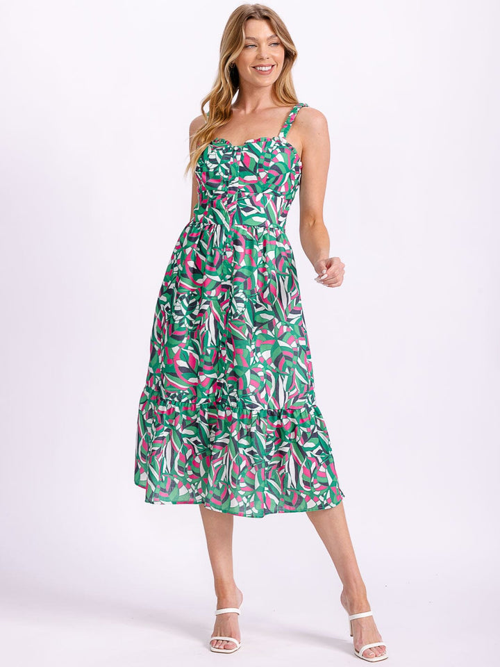 WOMEN'S SLEEVELESS BUTTON UP MULTI PRINT MIDI DRESS
