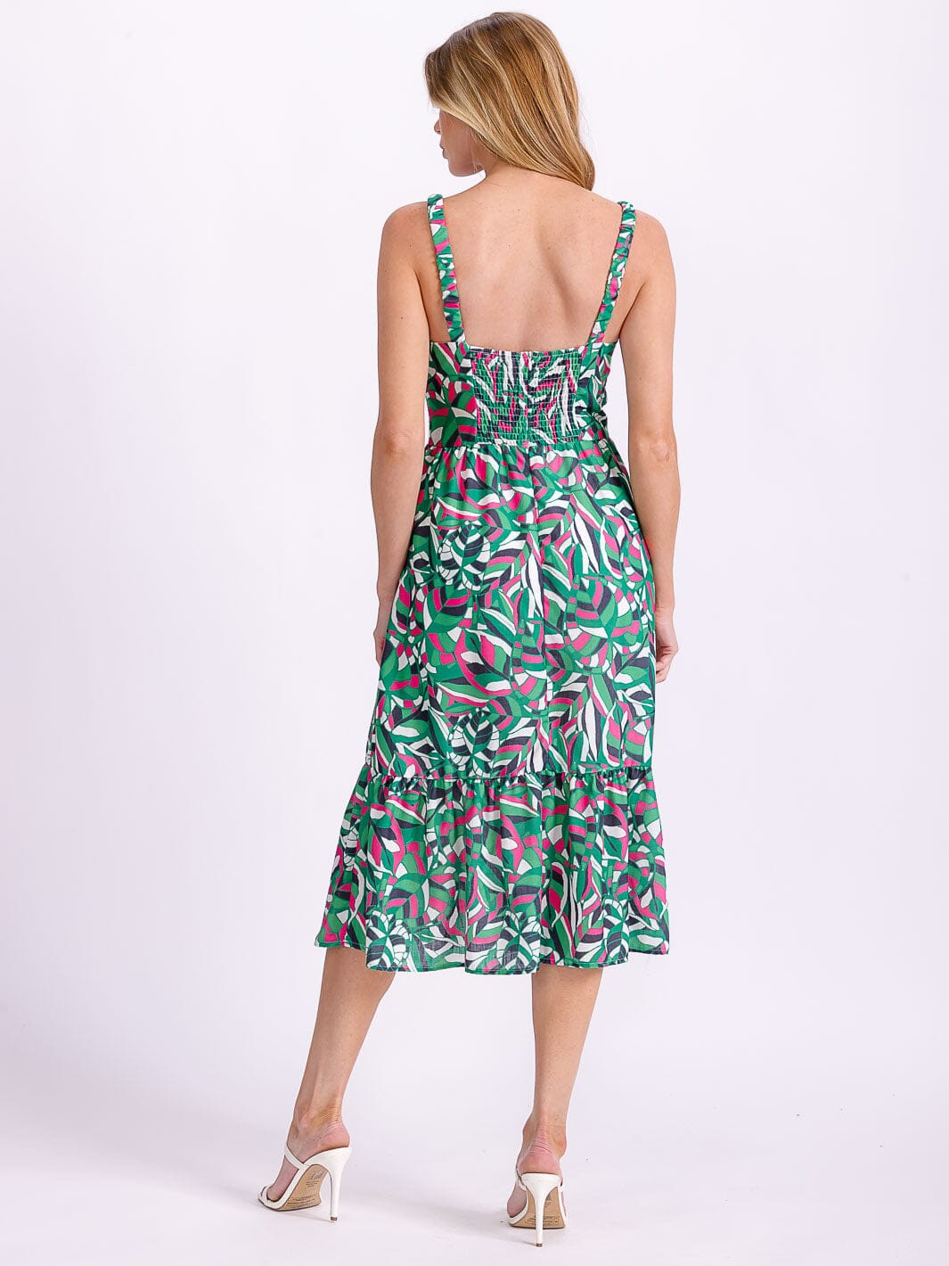 WOMEN'S SLEEVELESS BUTTON UP MULTI PRINT MIDI DRESS